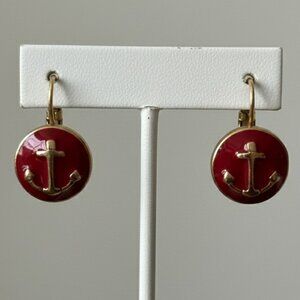 Nautical Anchor Pierced Earrings Red Gold